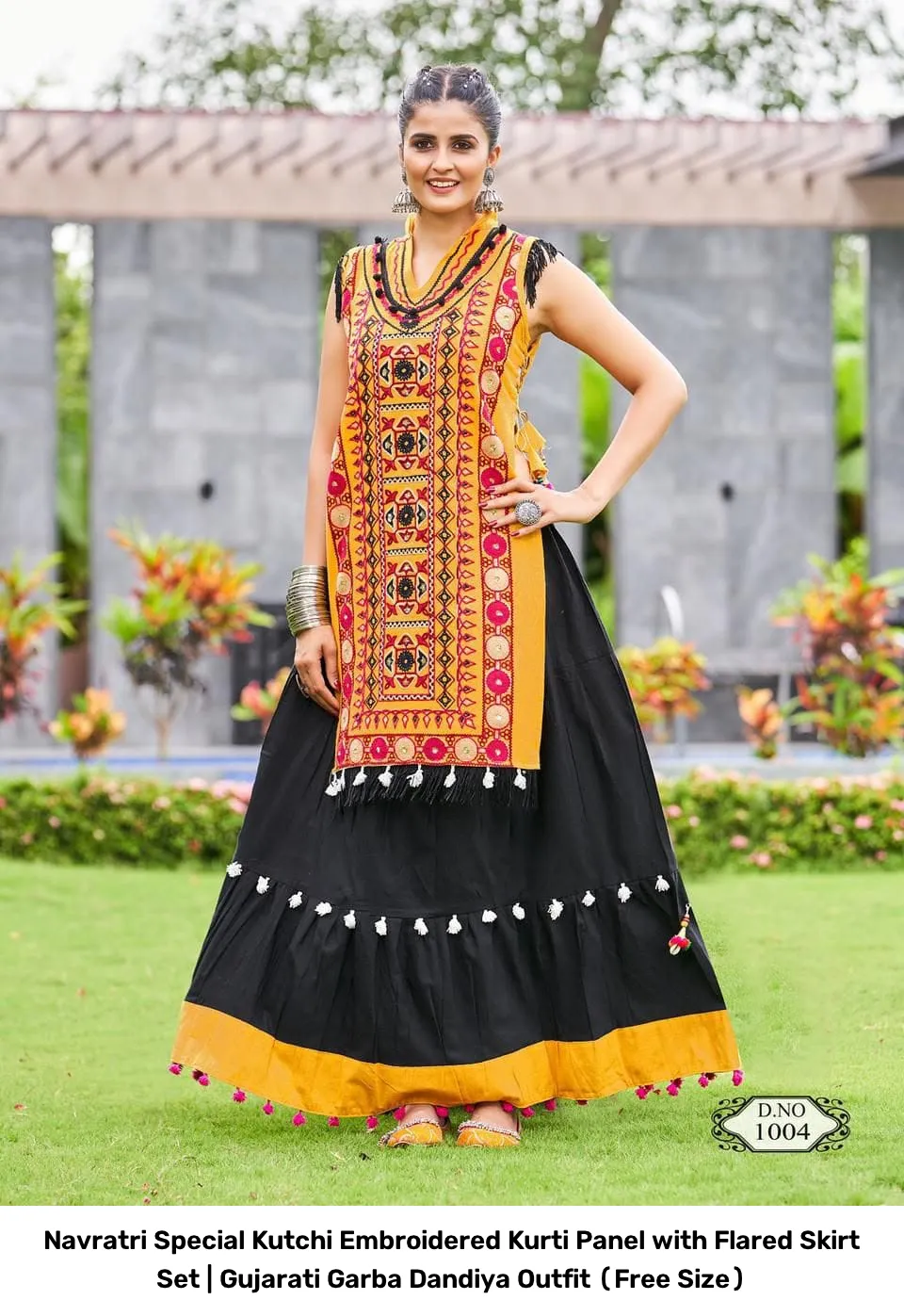 Navratri Special Kutchi Embroidered Kurti Panel with Flared Skirt Set | Gujarati Garba Dandiya Outfit (Free Size) 7