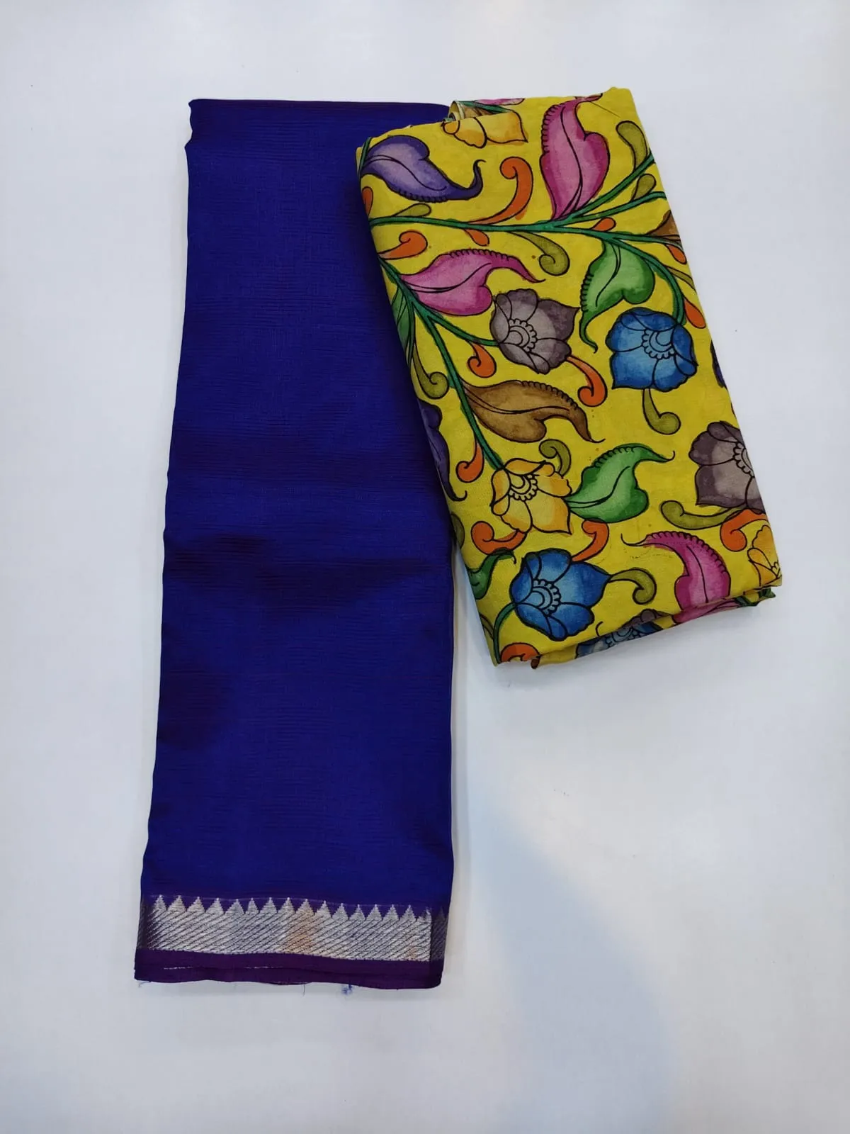 Original Handloom Mangalagiri Pattu Saree – Traditional Nizam Zari Border with Extra Kalahasthi Pen Kalamkari Blouse