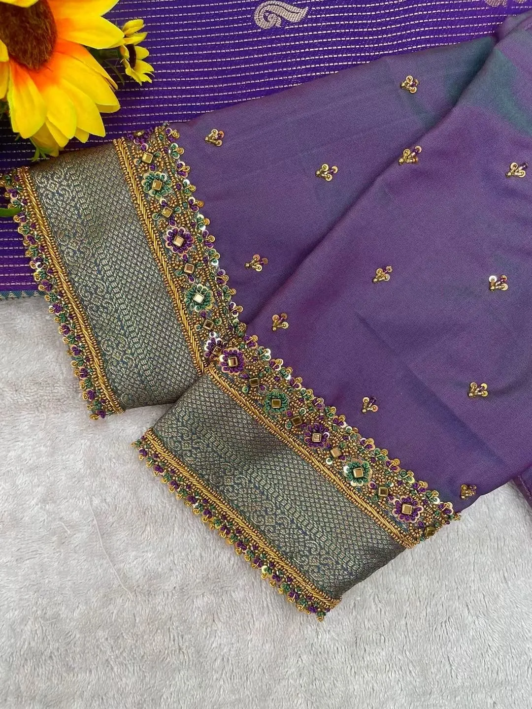 Party Wear Purple Maggam Work Blouse Designs with Cutwork for Silk Sarees