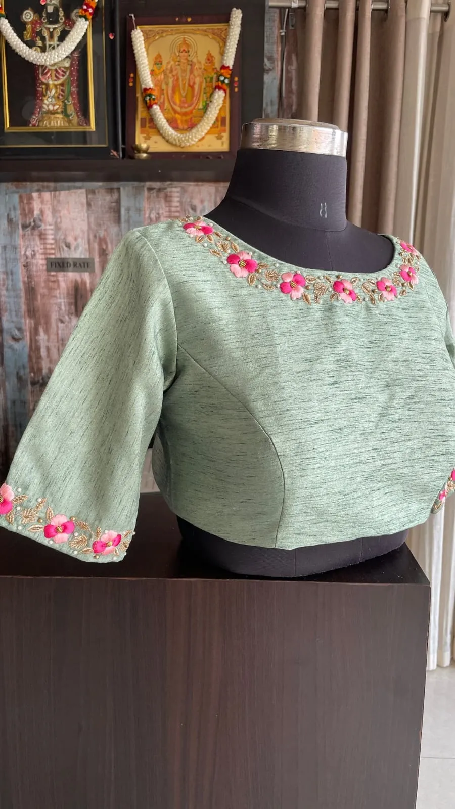 Pastel Raw Silk Maggam Work Blouse | Hand Embroidered Floral Vine Border & Keyhole Back Saree Blouse