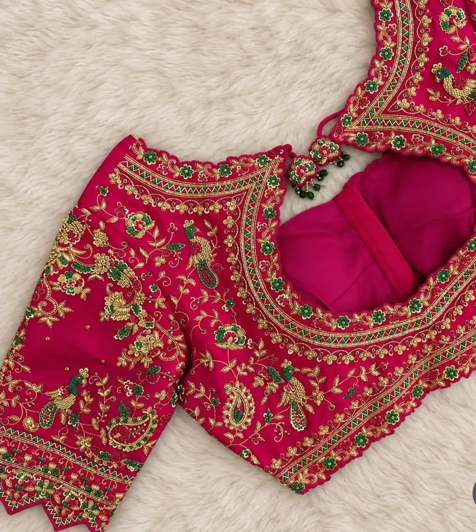 Pink Designer Maggam Work Blouse | Heavy Bridal Silk Blouse Online 1