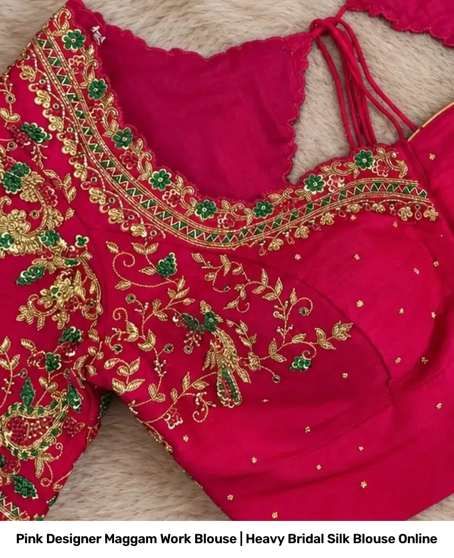 Pink Designer Maggam Work Blouse | Heavy Bridal Silk Blouse Online 2