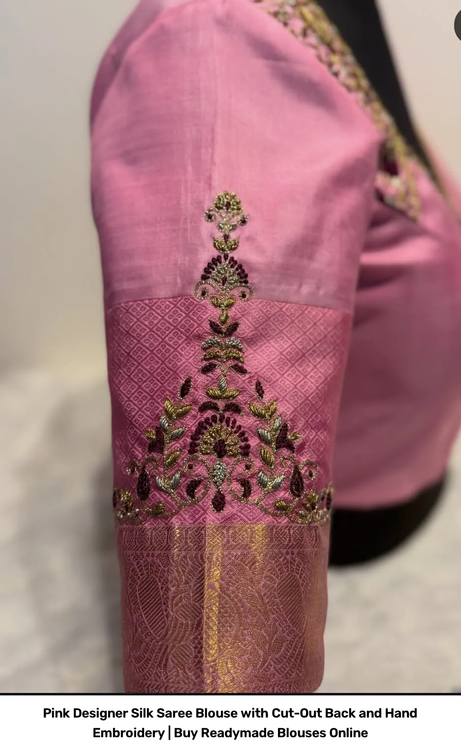 Pink Designer Silk Saree Blouse with Cut-Out Back and Hand Embroidery | Readymade Blouses 2