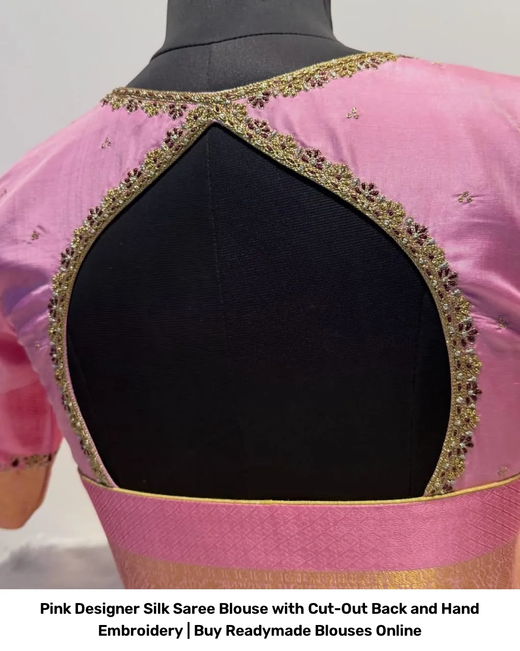 Pink Designer Silk Saree Blouse with Cut-Out Back and Hand Embroidery | Readymade Blouses 4