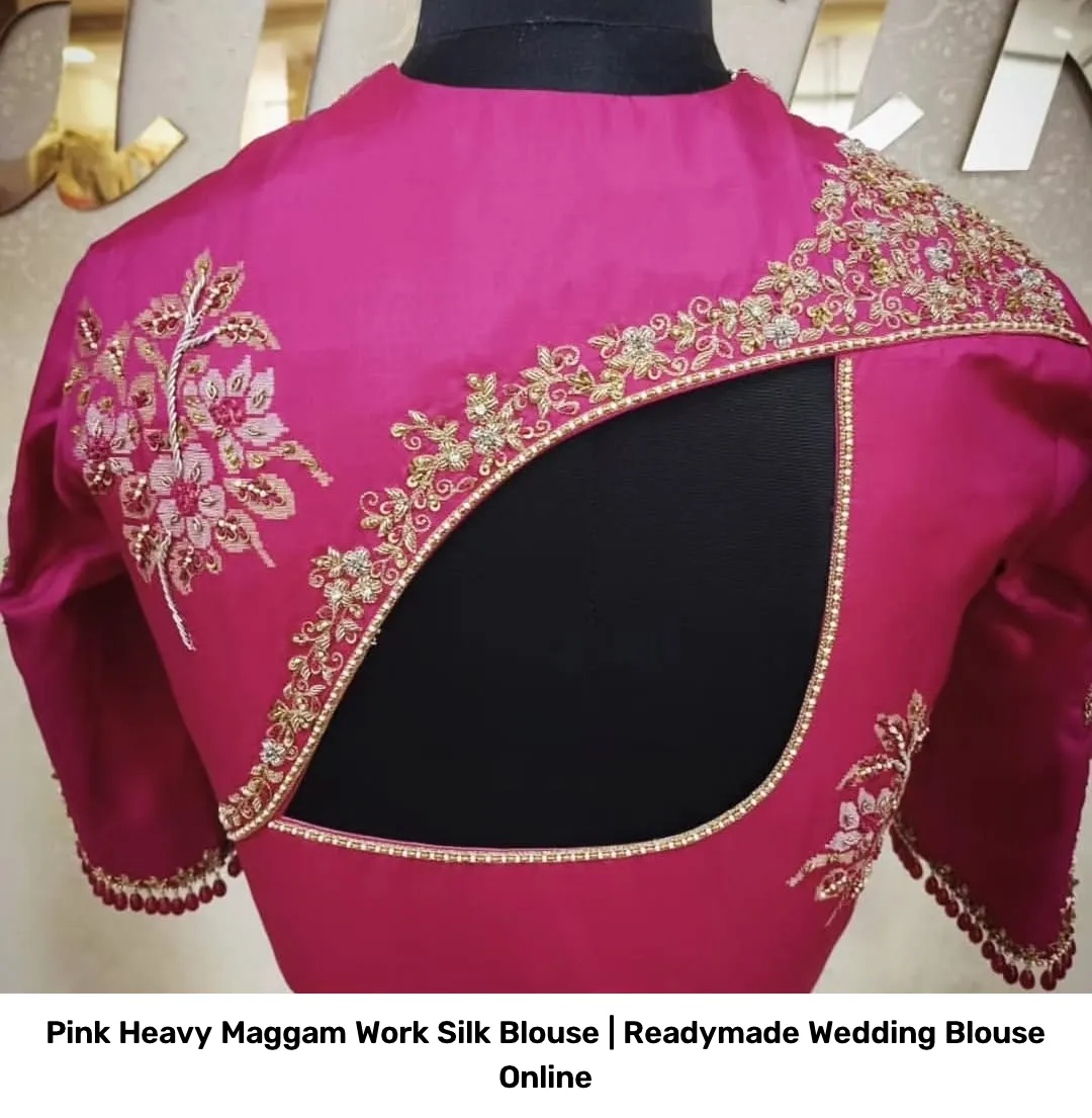 Pink  Heavy Maggam Work  Silk Blouse | Readymade Wedding Blouse Online 2