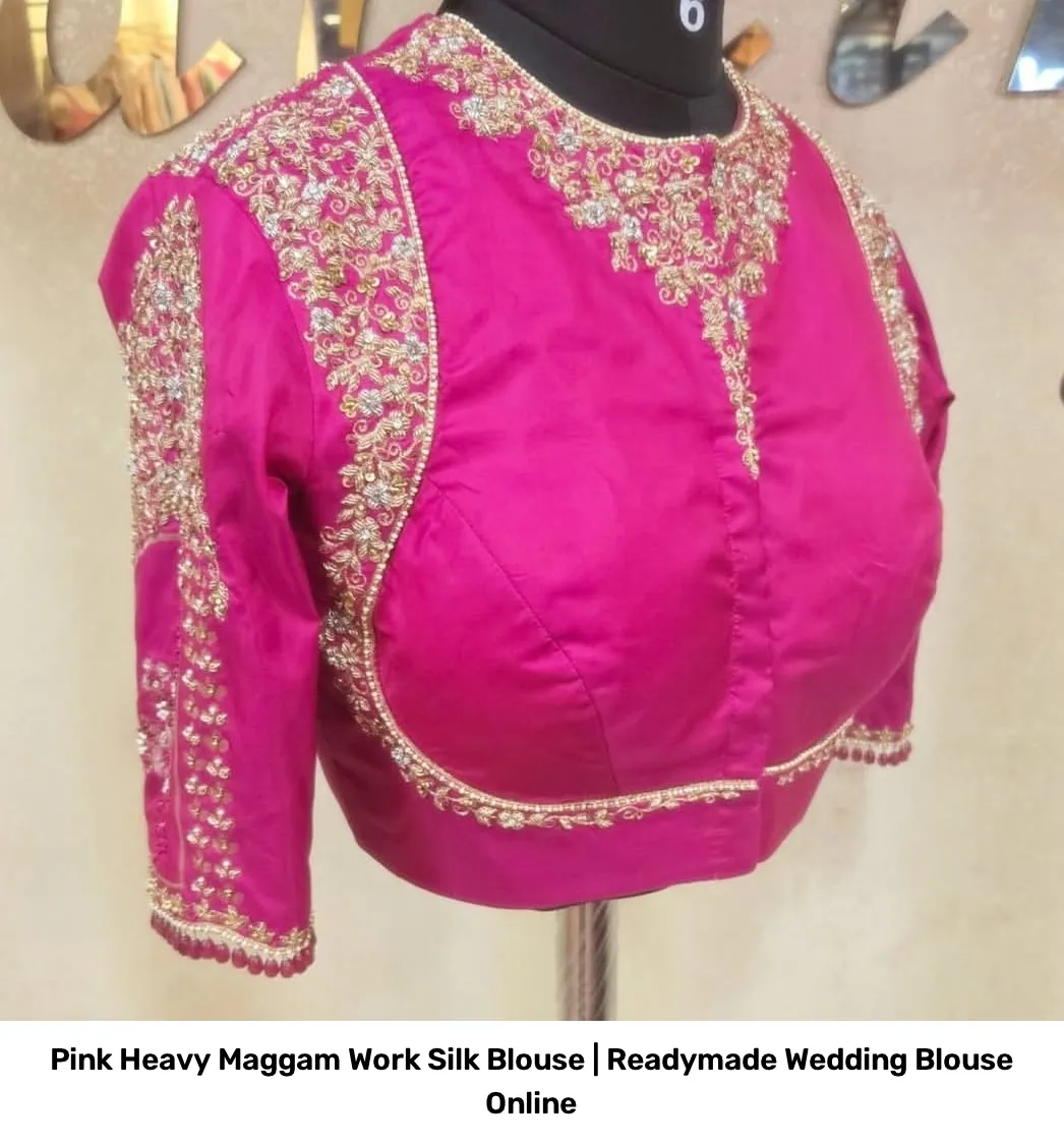 Pink  Heavy Maggam Work  Silk Blouse | Readymade Wedding Blouse Online 3