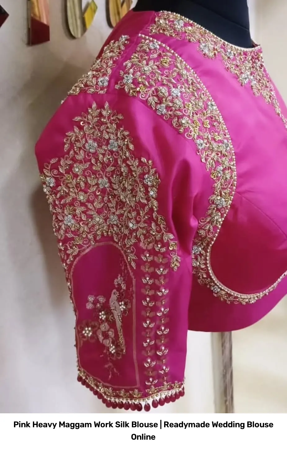 Pink  Heavy Maggam Work  Silk Blouse | Readymade Wedding Blouse Online 4