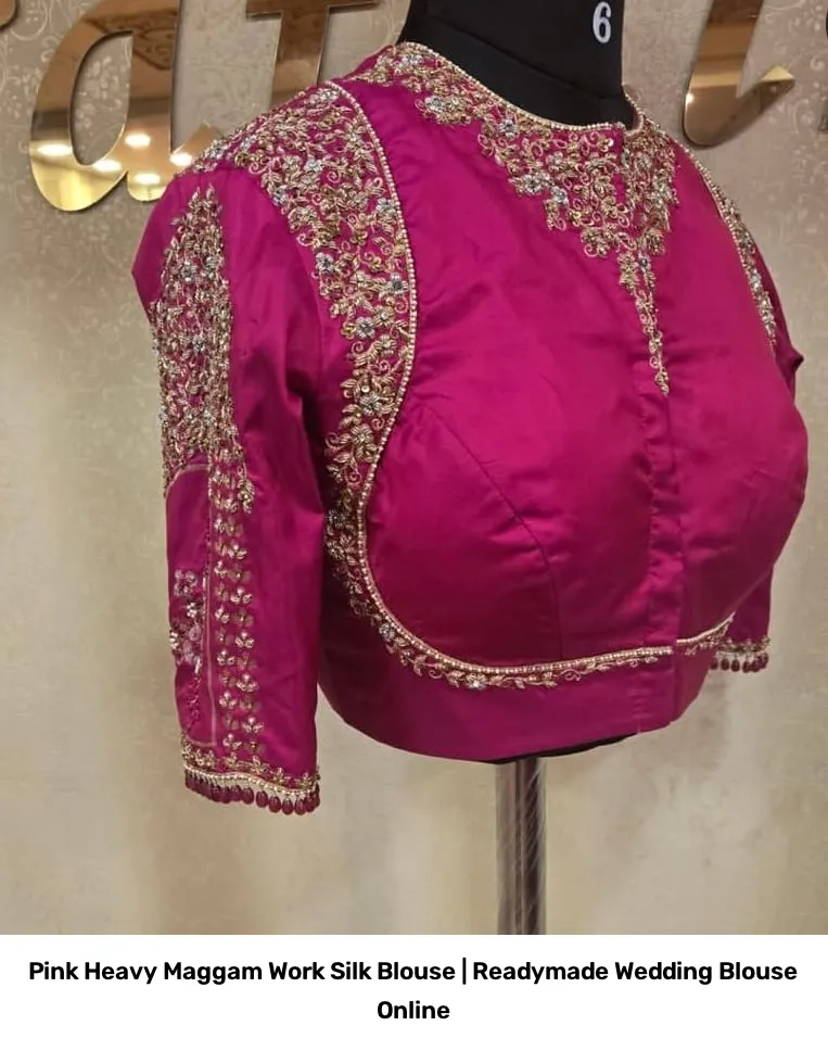 Pink  Heavy Maggam Work  Silk Blouse | Readymade Wedding Blouse Online 5