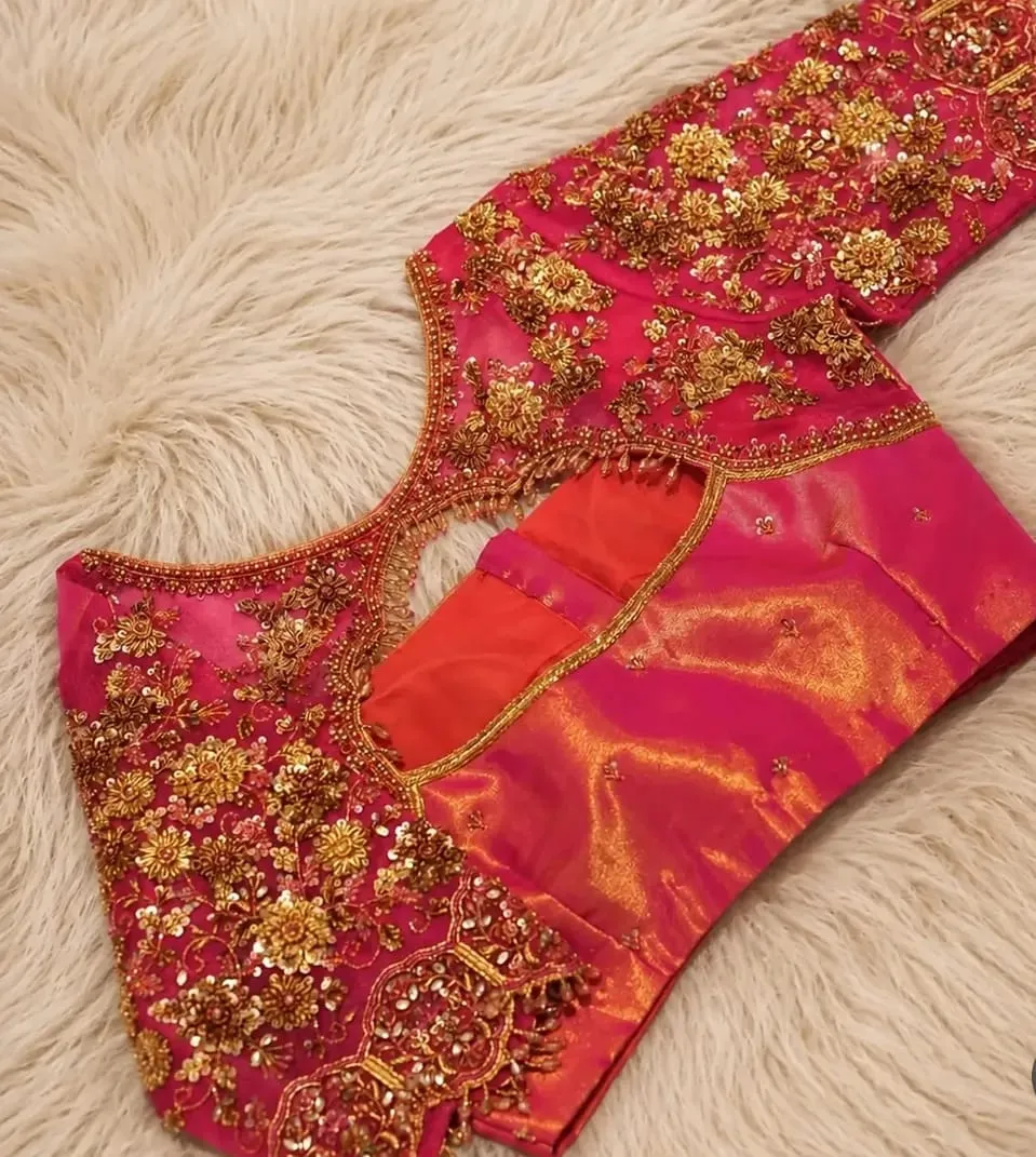 Pink Heavy Work Designer Saree Blouse | Maggam Work Bridal Blouse Online
