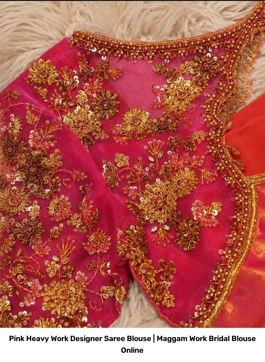 Pink Heavy Work Designer Saree Blouse | Maggam Work Bridal Blouse Online 3