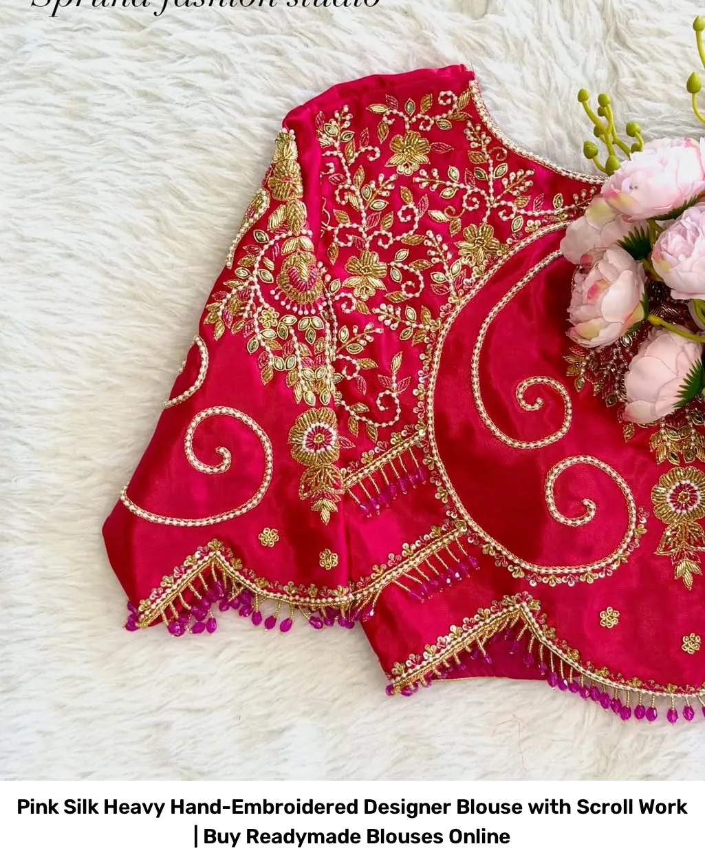Pink Silk Heavy Hand-Embroidered Designer Blouse with Scroll Work | Buy Readymade Blouses Online 2