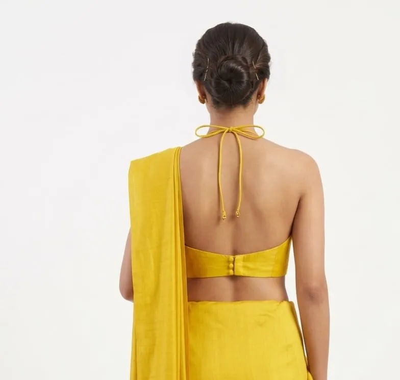 Plain Raw Silk Halter Neck Blouse – Backless Dori Tie-Up Sleeveless Padded Saree Blouse