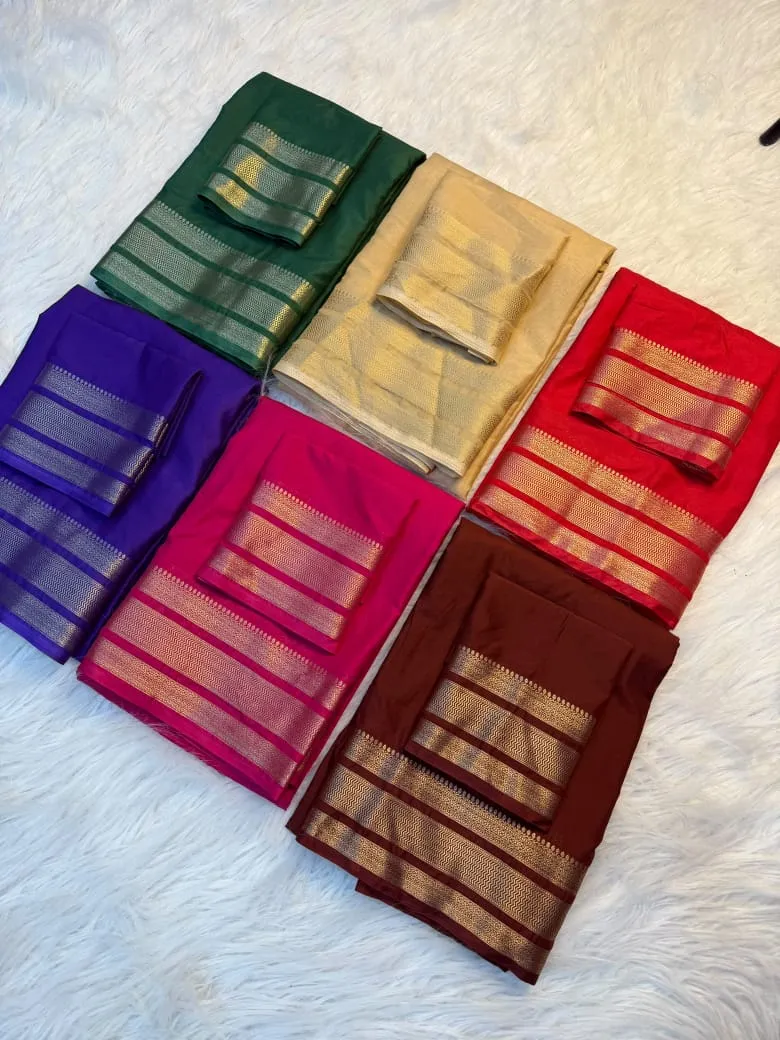 Plain Viscose Chiffon Georgette Saree | Running Blouse with Zari Pallu