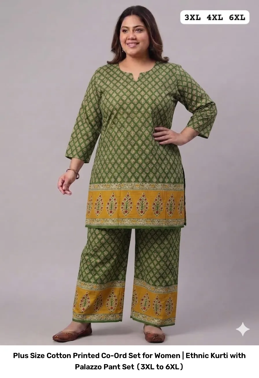 Plus Size Cotton Printed Co-Ord Set for Women | Ethnic Kurti with Palazzo Pant Set (3XL to 6XL) 13