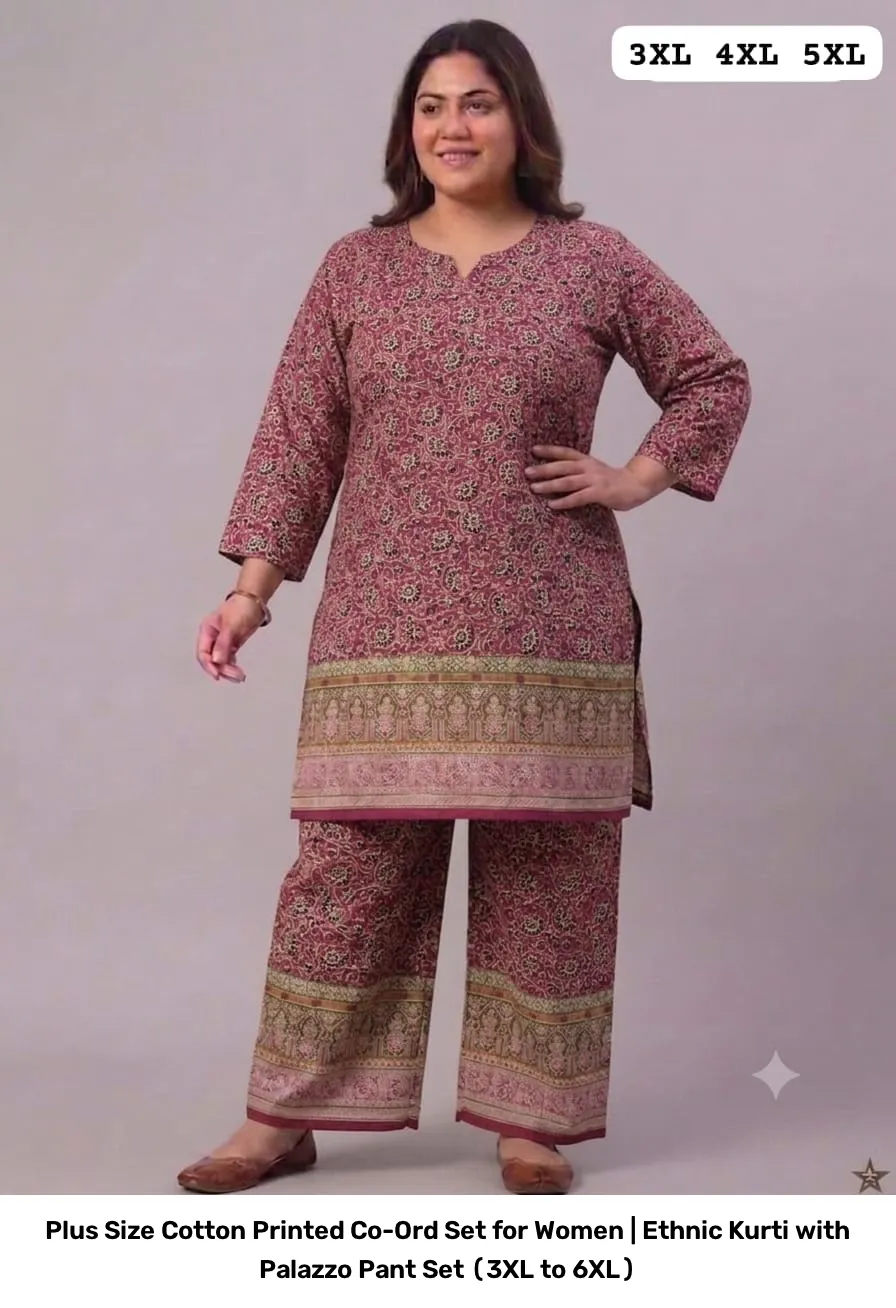 Plus Size Cotton Printed Co-Ord Set for Women | Ethnic Kurti with Palazzo Pant Set (3XL to 6XL) 15