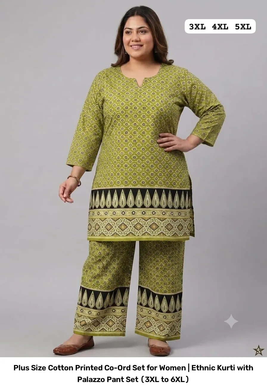 Plus Size Cotton Printed Co-Ord Set for Women | Ethnic Kurti with Palazzo Pant Set (3XL to 6XL) 4