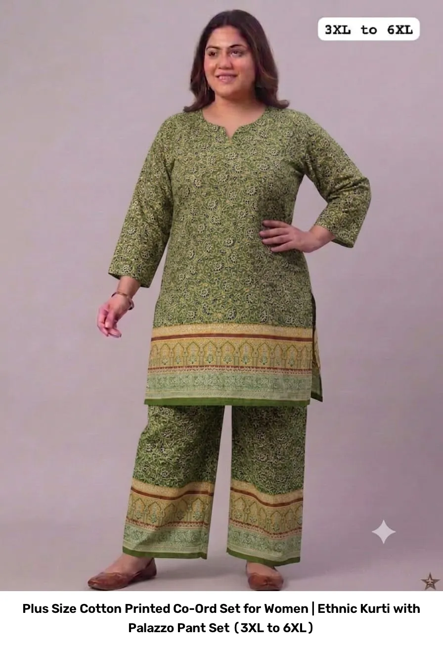 Plus Size Cotton Printed Co-Ord Set for Women | Ethnic Kurti with Palazzo Pant Set (3XL to 6XL) 5