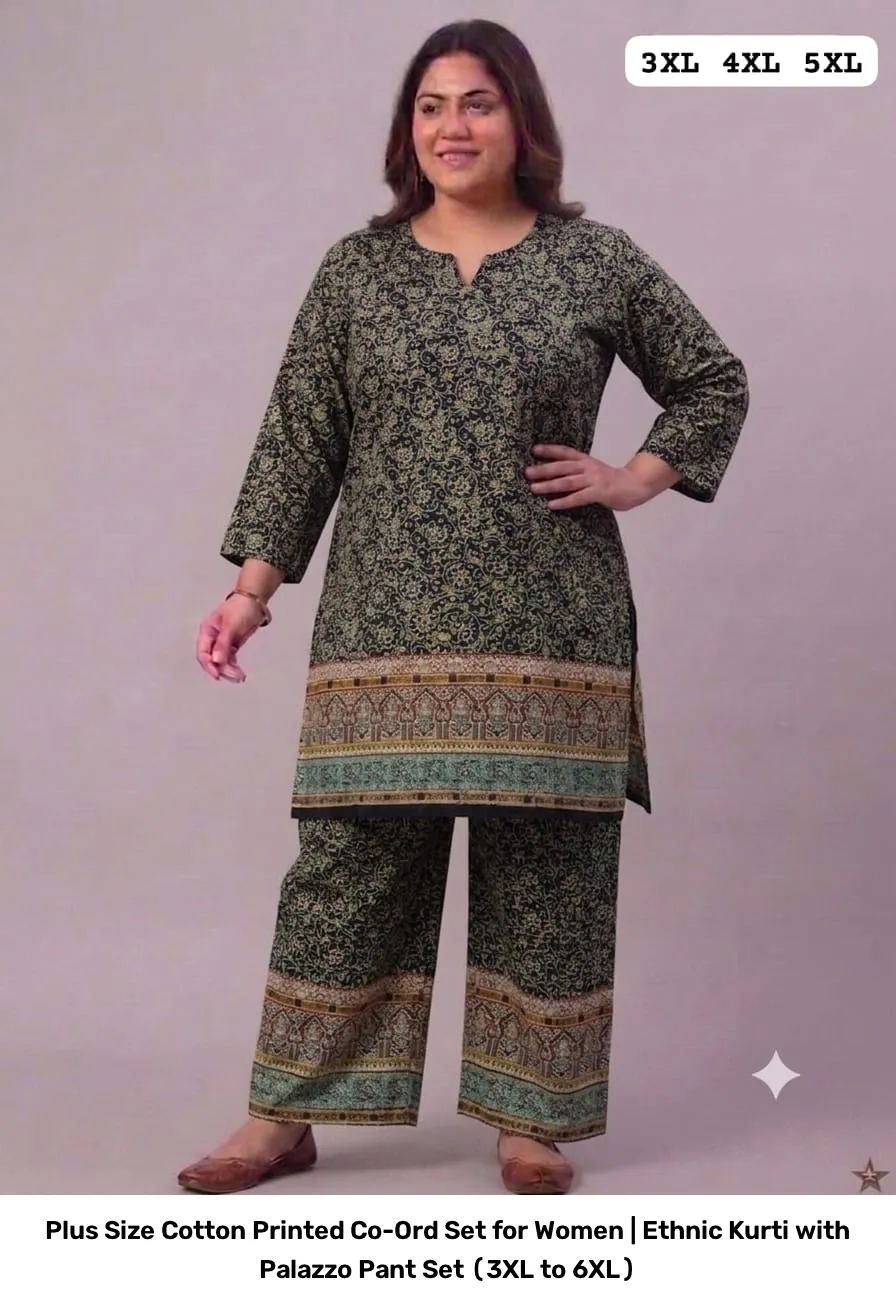 Plus Size Cotton Printed Co-Ord Set for Women | Ethnic Kurti with Palazzo Pant Set (3XL to 6XL) 7