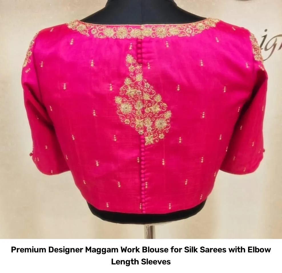 Premium Designer Maggam Work Blouse for Silk Sarees with Elbow Length Sleeves 2