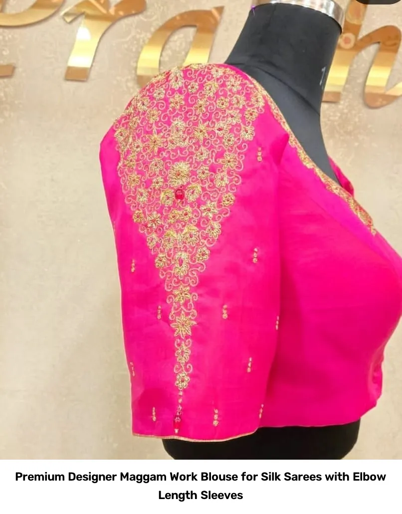 Premium Designer Maggam Work Blouse for Silk Sarees with Elbow Length Sleeves 3
