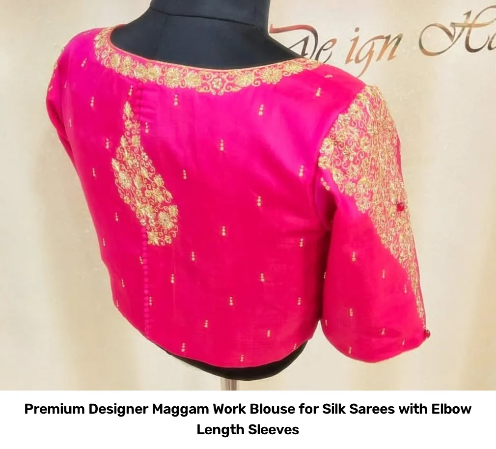 Premium Designer Maggam Work Blouse for Silk Sarees with Elbow Length Sleeves 4