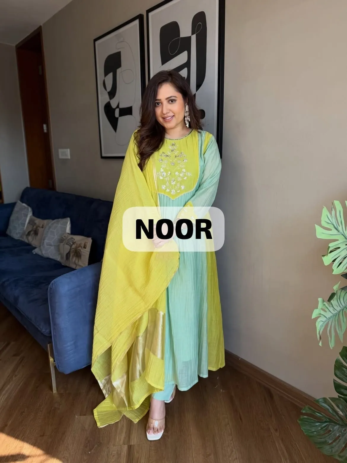 Premium Mul Chanderi Anarkali Kurti Pant Set with Woven Jacquard Dupatta