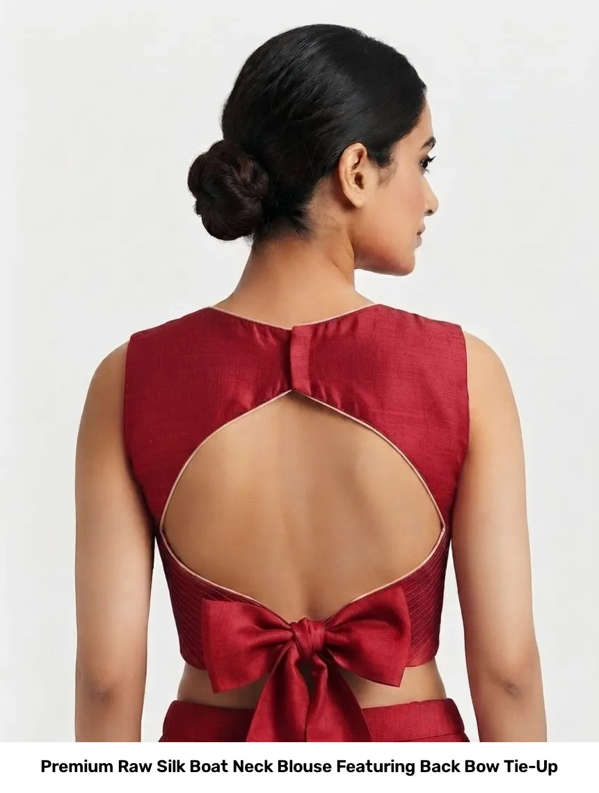Premium Raw Silk Boat Neck Blouse Featuring Back Bow Tie-Up 2