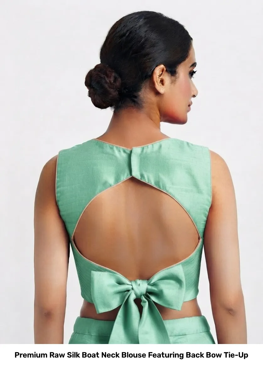 Premium Raw Silk Boat Neck Blouse Featuring Back Bow Tie-Up 3