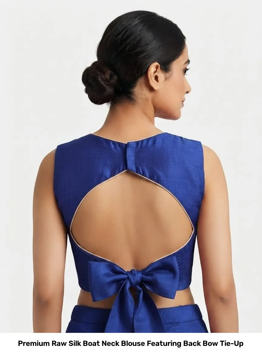 Premium Raw Silk Boat Neck Blouse Featuring Back Bow Tie-Up 4