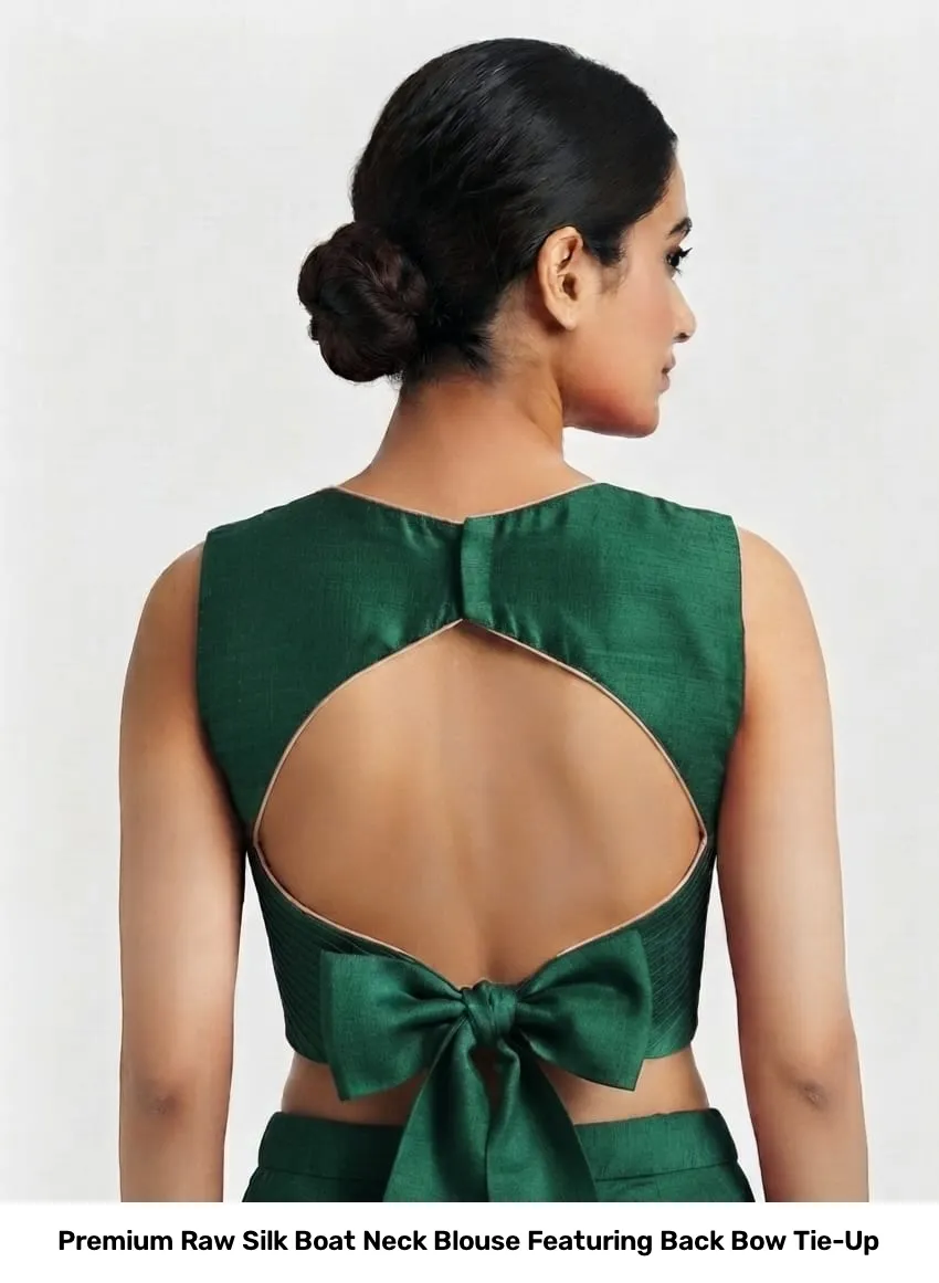 Premium Raw Silk Boat Neck Blouse Featuring Back Bow Tie-Up 5