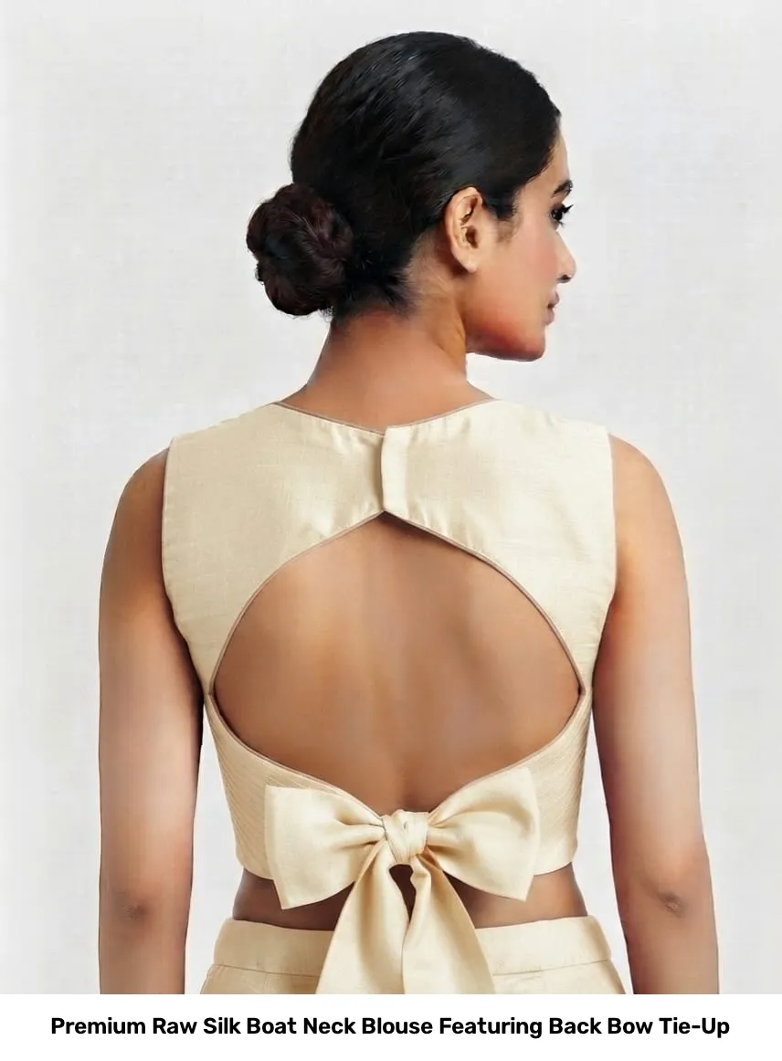 Premium Raw Silk Boat Neck Blouse Featuring Back Bow Tie-Up 6