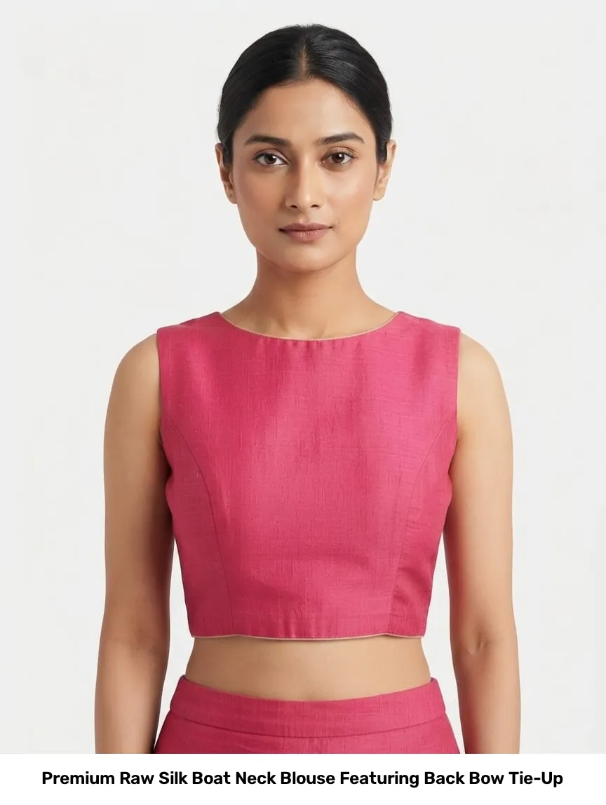 Premium Raw Silk Boat Neck Blouse Featuring Back Bow Tie-Up 7
