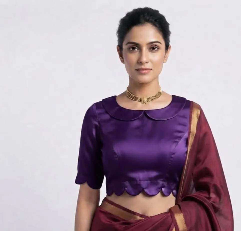 Puff Sleeve Peter Pan Collar Blouse | Designer Readymade Saree Blouse Online