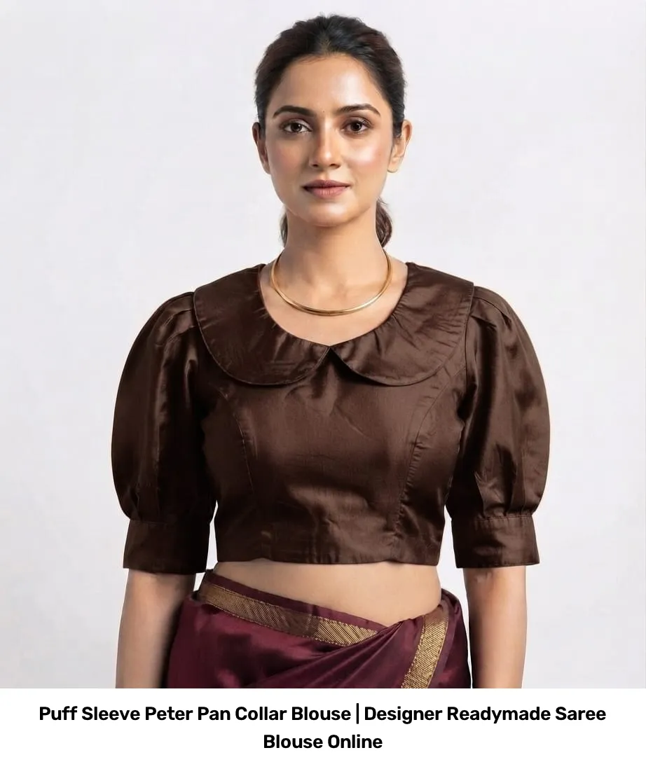 Puff Sleeve Peter Pan Collar Blouse | Designer Readymade Saree Blouse Online 12