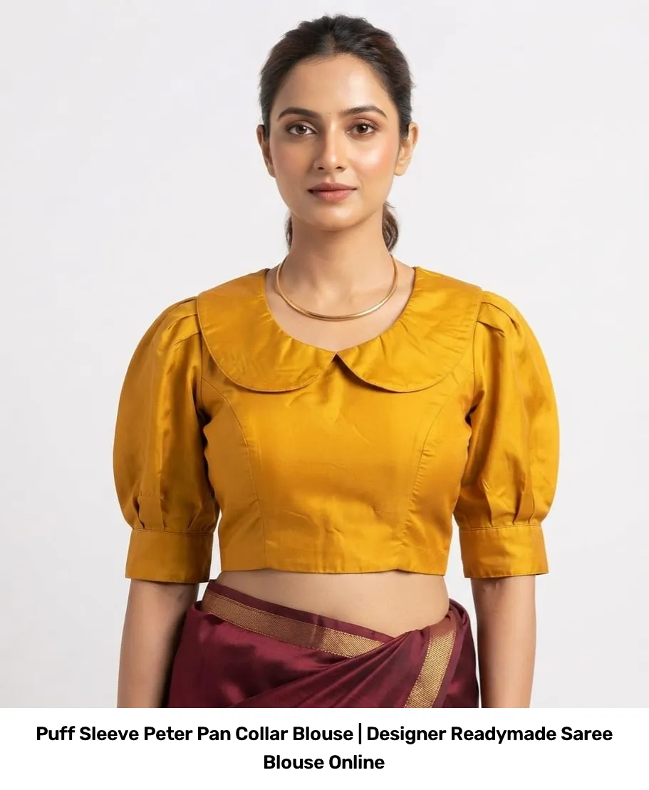 Puff Sleeve Peter Pan Collar Blouse | Designer Readymade Saree Blouse Online 7