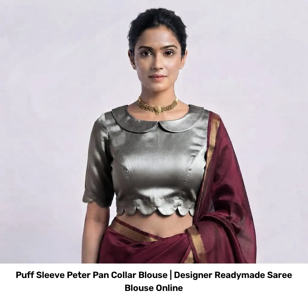 Puff Sleeve Peter Pan Collar Blouse | Designer Readymade Saree Blouse Online 9