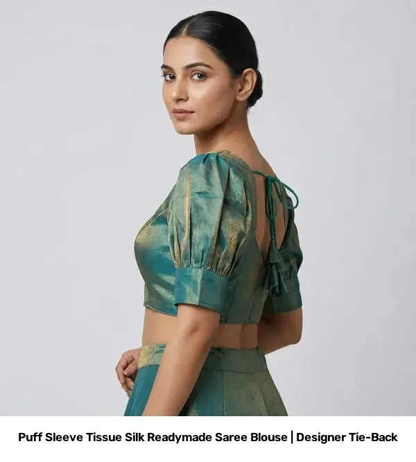 Puff Sleeve Tissue Silk Readymade Saree Blouse | Designer Tie-Back 5