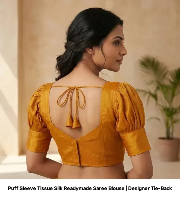 Puff Sleeve Tissue Silk Readymade Saree Blouse | Designer Tie-Back 8