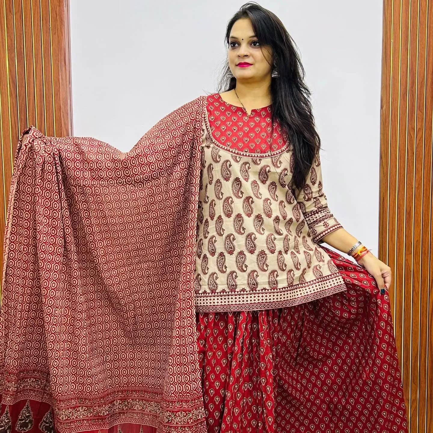 Pure Cotton 60x60 Gopi Dress Set | Short Kurti with Heavy Flared Skirt & Mal Cotton Dupatta (Sizes M–3XL)