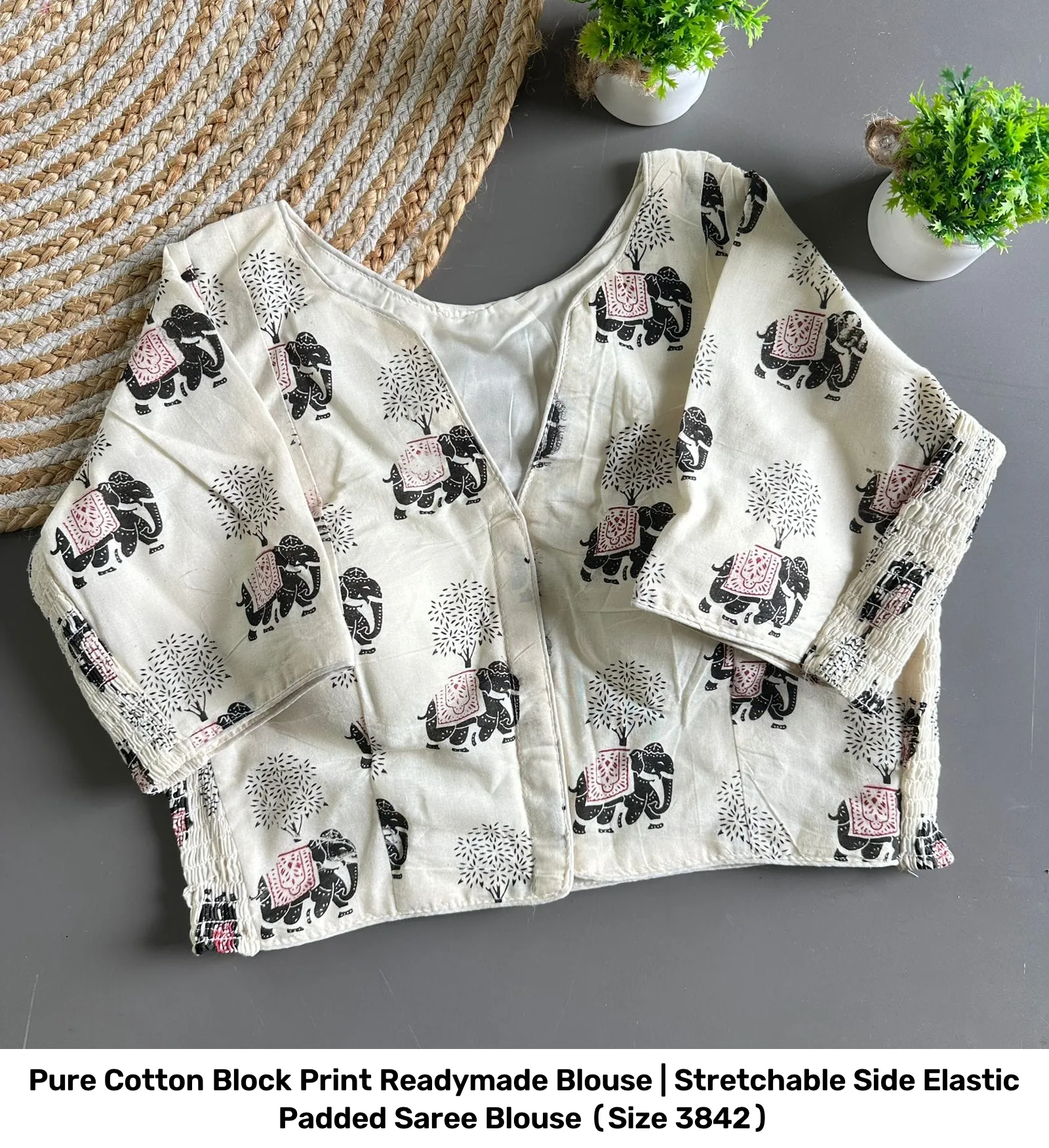 Pure Cotton Block Print Readymade Blouse | Stretchable Side Elastic Padded Saree Blouse (Size 38–42) 10