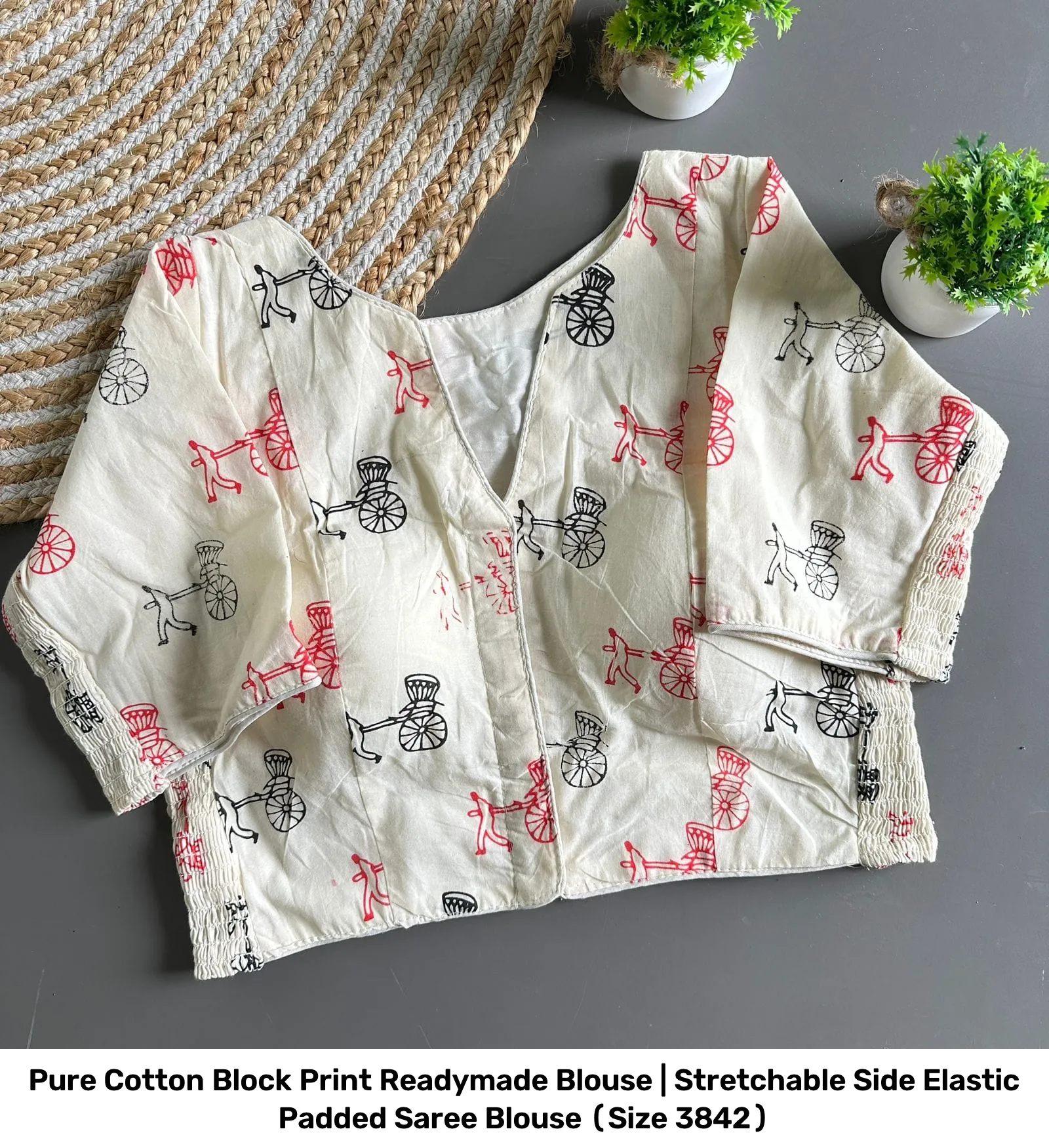 Pure Cotton Block Print Readymade Blouse | Stretchable Side Elastic Padded Saree Blouse (Size 38–42) 8