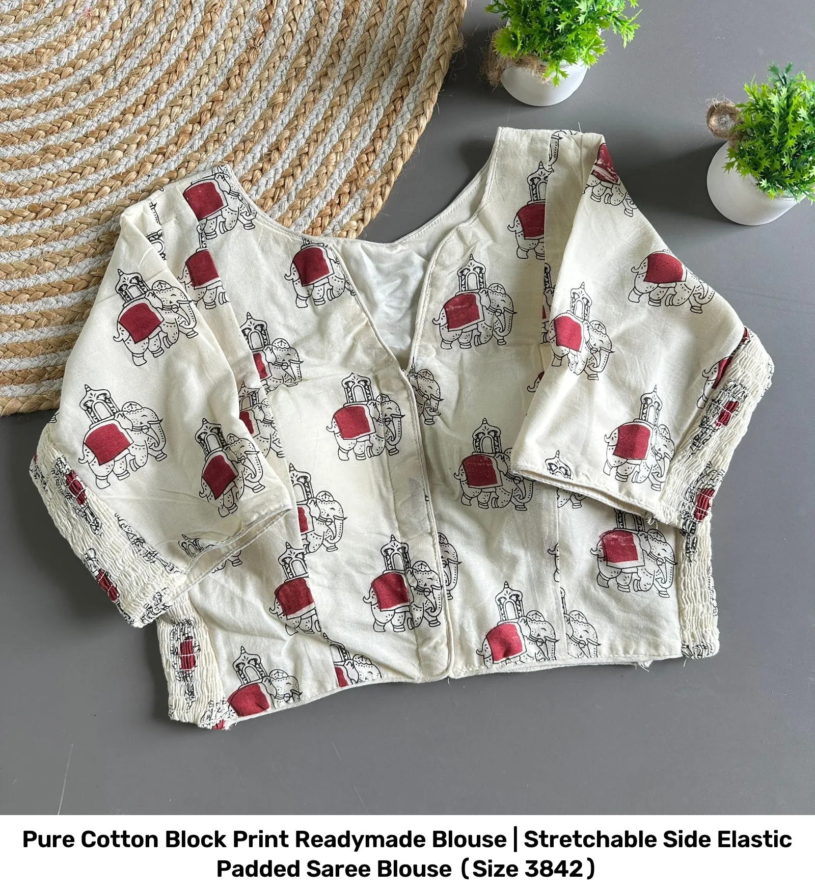 Pure Cotton Block Print Readymade Blouse | Stretchable Side Elastic Padded Saree Blouse (Size 38–42) 9