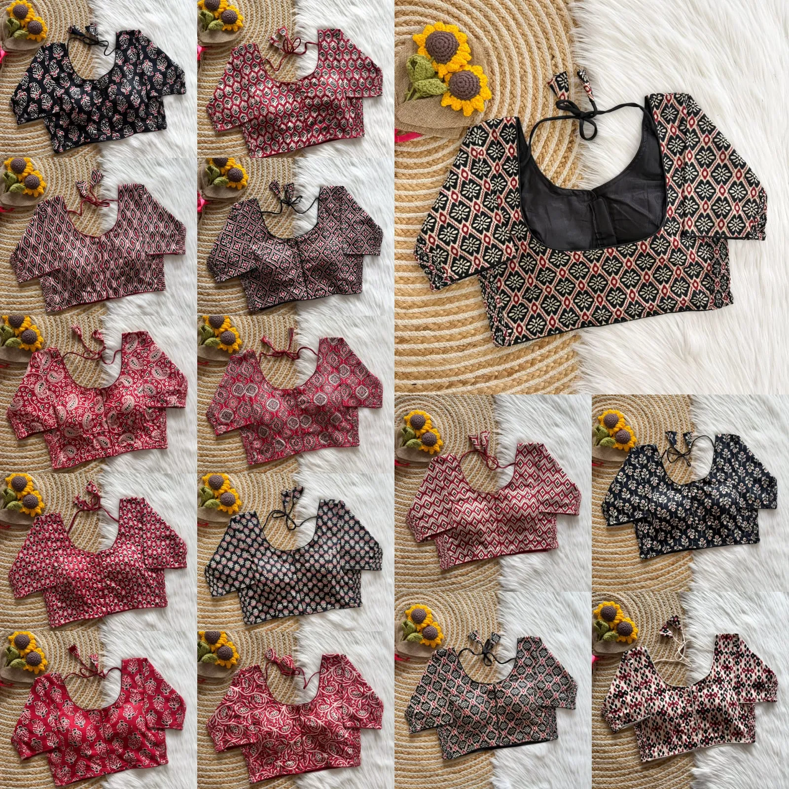 Pure Cotton Hand Block Print Readymade Blouse Wholesale – Padded, Side Elastic (Bust 38–42)