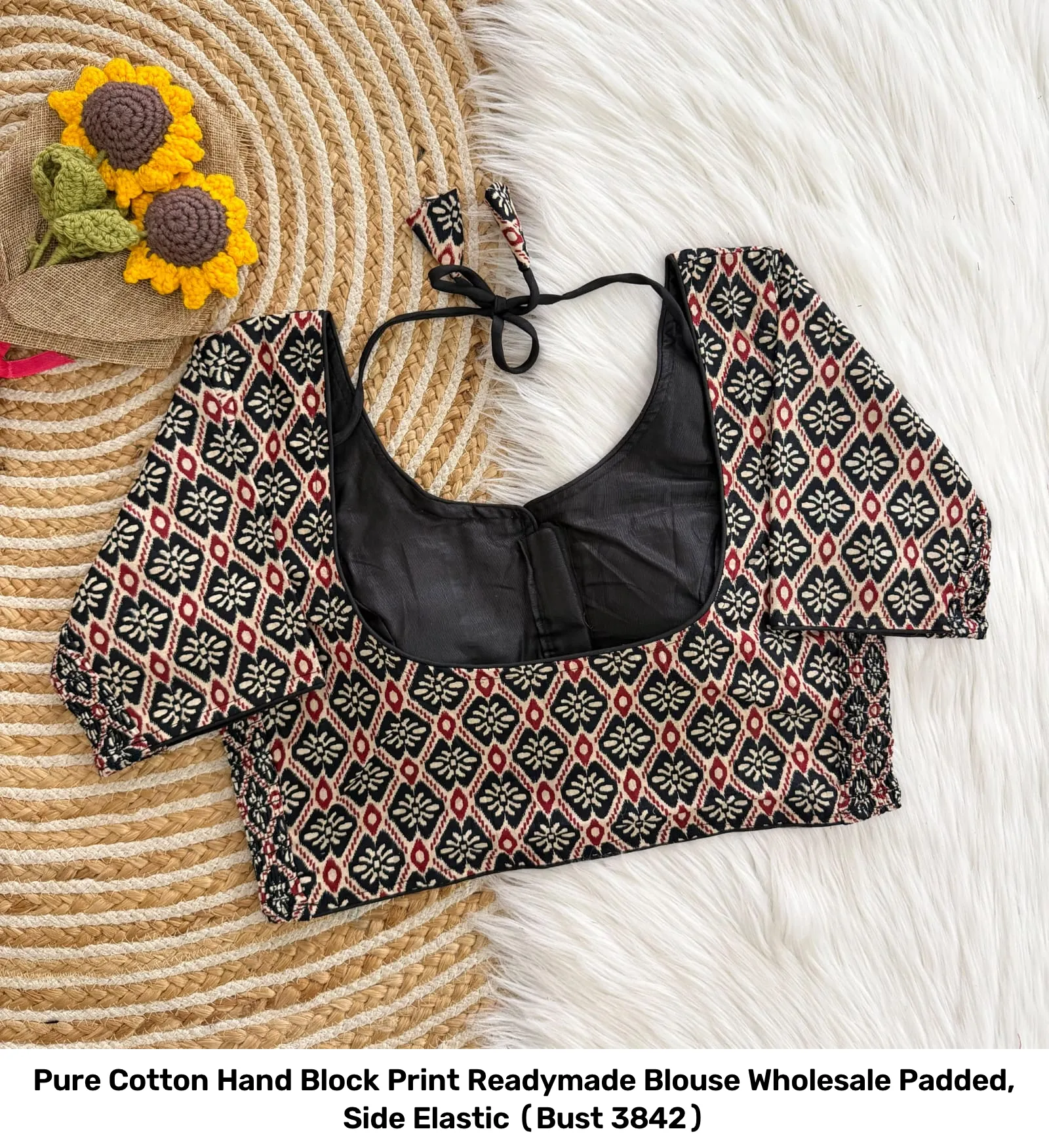 Pure Cotton Hand Block Print Readymade Blouse Wholesale – Padded, Side Elastic (Bust 38–42) 10