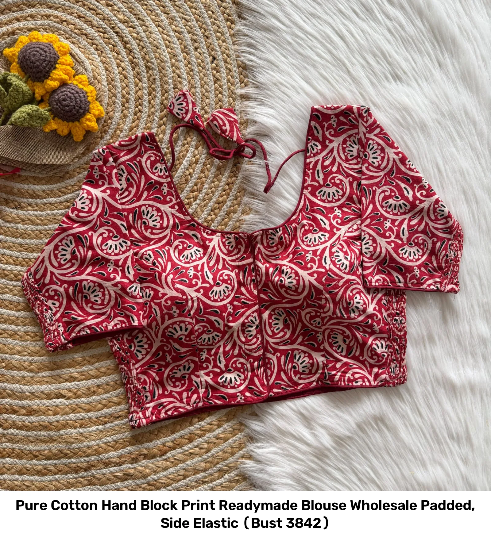 Pure Cotton Hand Block Print Readymade Blouse Wholesale – Padded, Side Elastic (Bust 38–42) 11