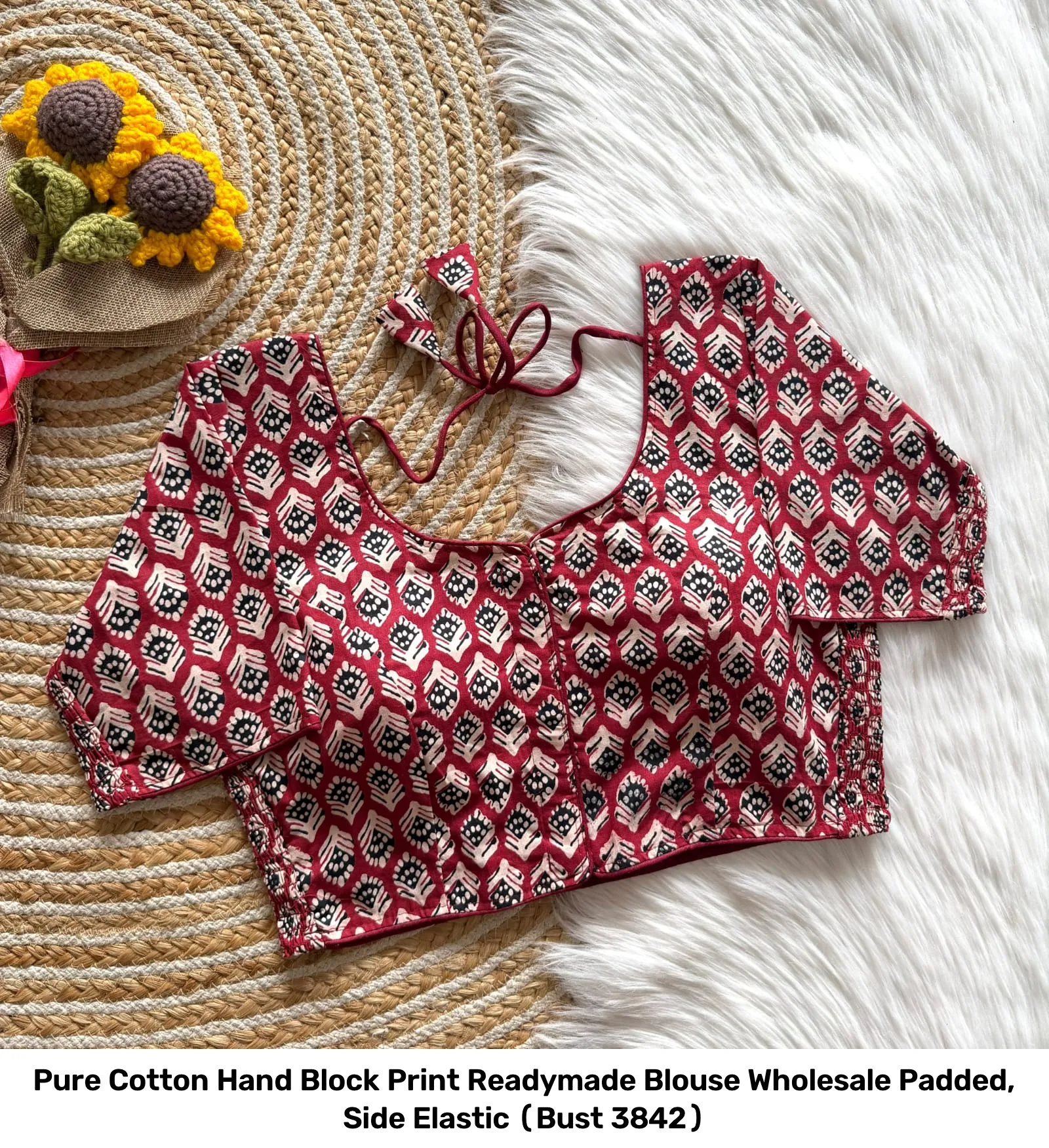 Pure Cotton Hand Block Print Readymade Blouse Wholesale – Padded, Side Elastic (Bust 38–42) 13