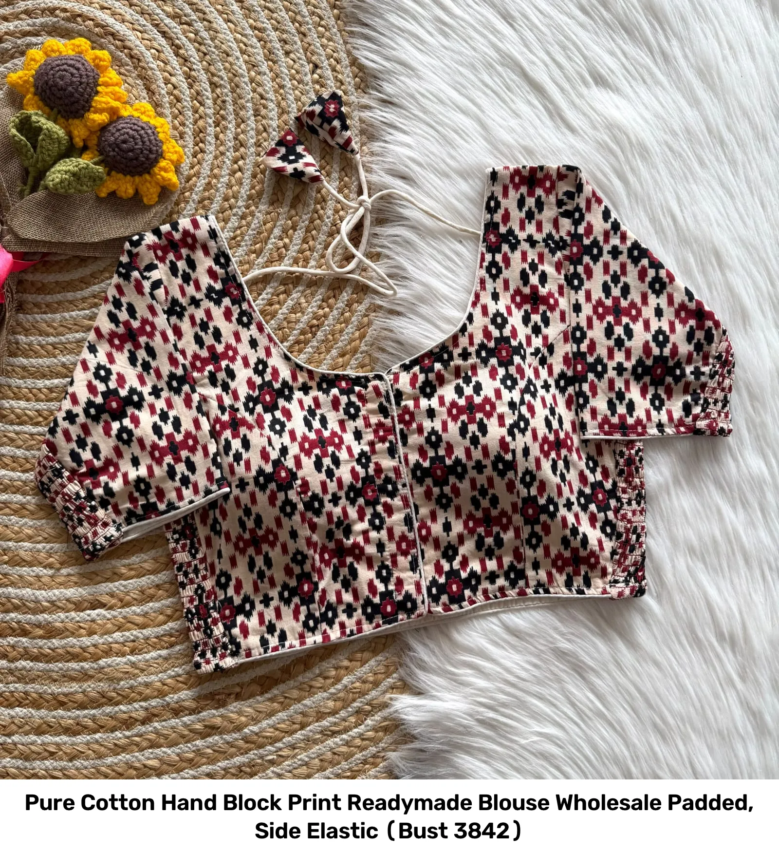 Pure Cotton Hand Block Print Readymade Blouse Wholesale – Padded, Side Elastic (Bust 38–42) 14