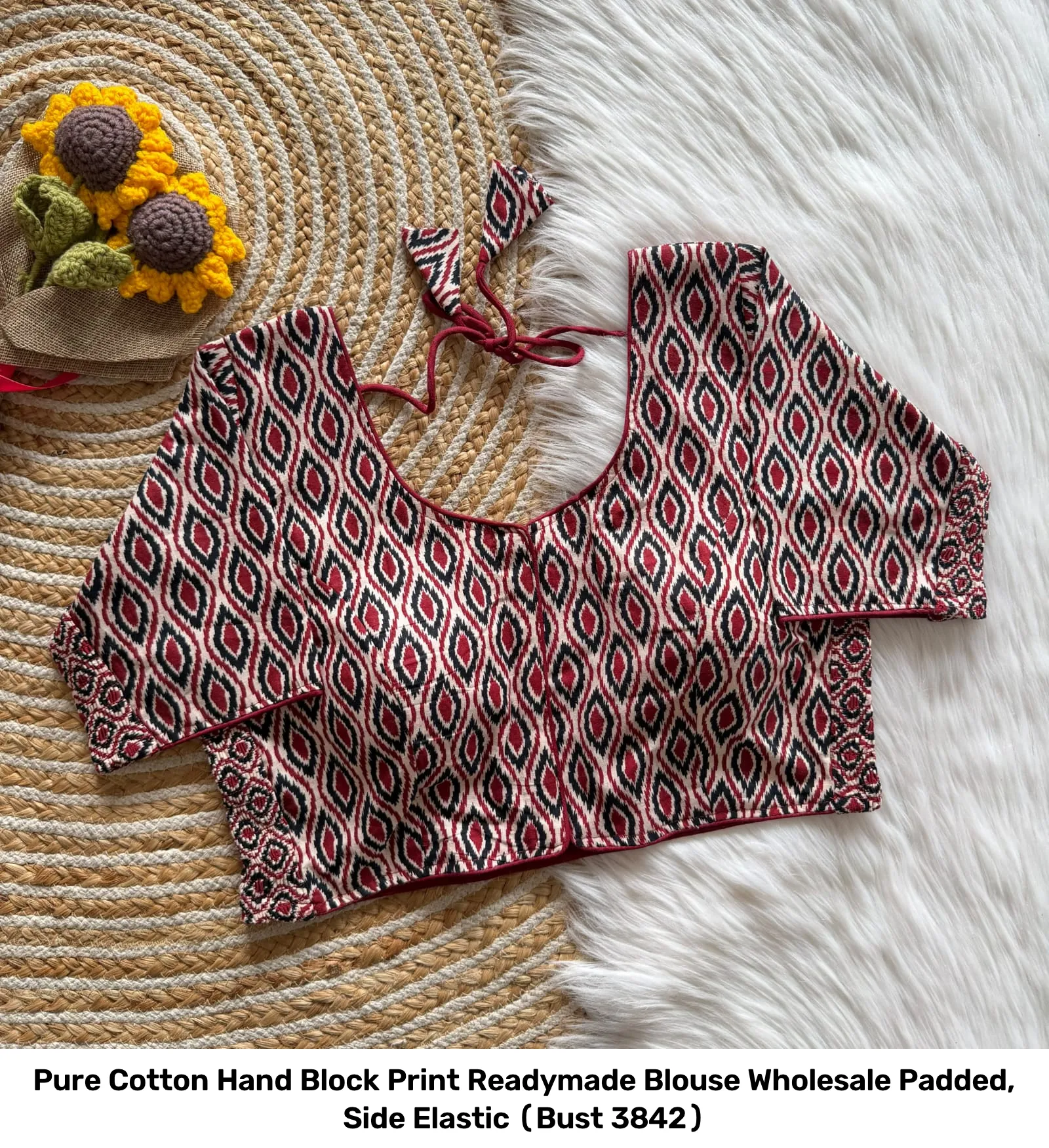 Pure Cotton Hand Block Print Readymade Blouse Wholesale – Padded, Side Elastic (Bust 38–42) 3