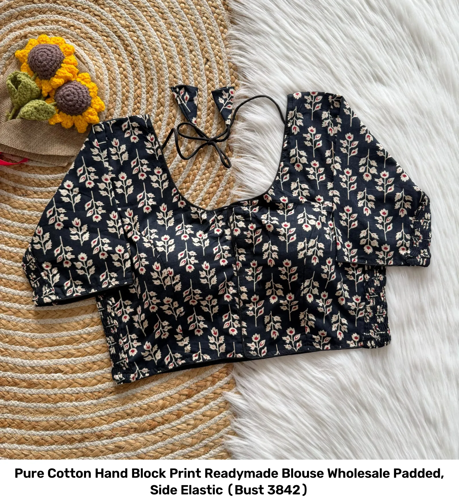 Pure Cotton Hand Block Print Readymade Blouse Wholesale – Padded, Side Elastic (Bust 38–42) 4