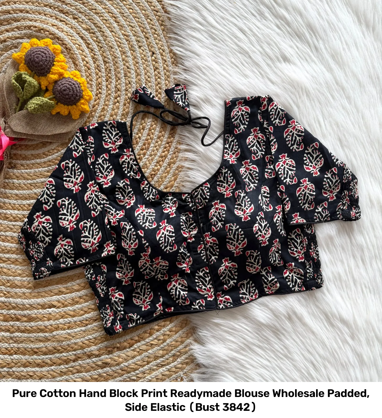 Pure Cotton Hand Block Print Readymade Blouse Wholesale – Padded, Side Elastic (Bust 38–42) 5